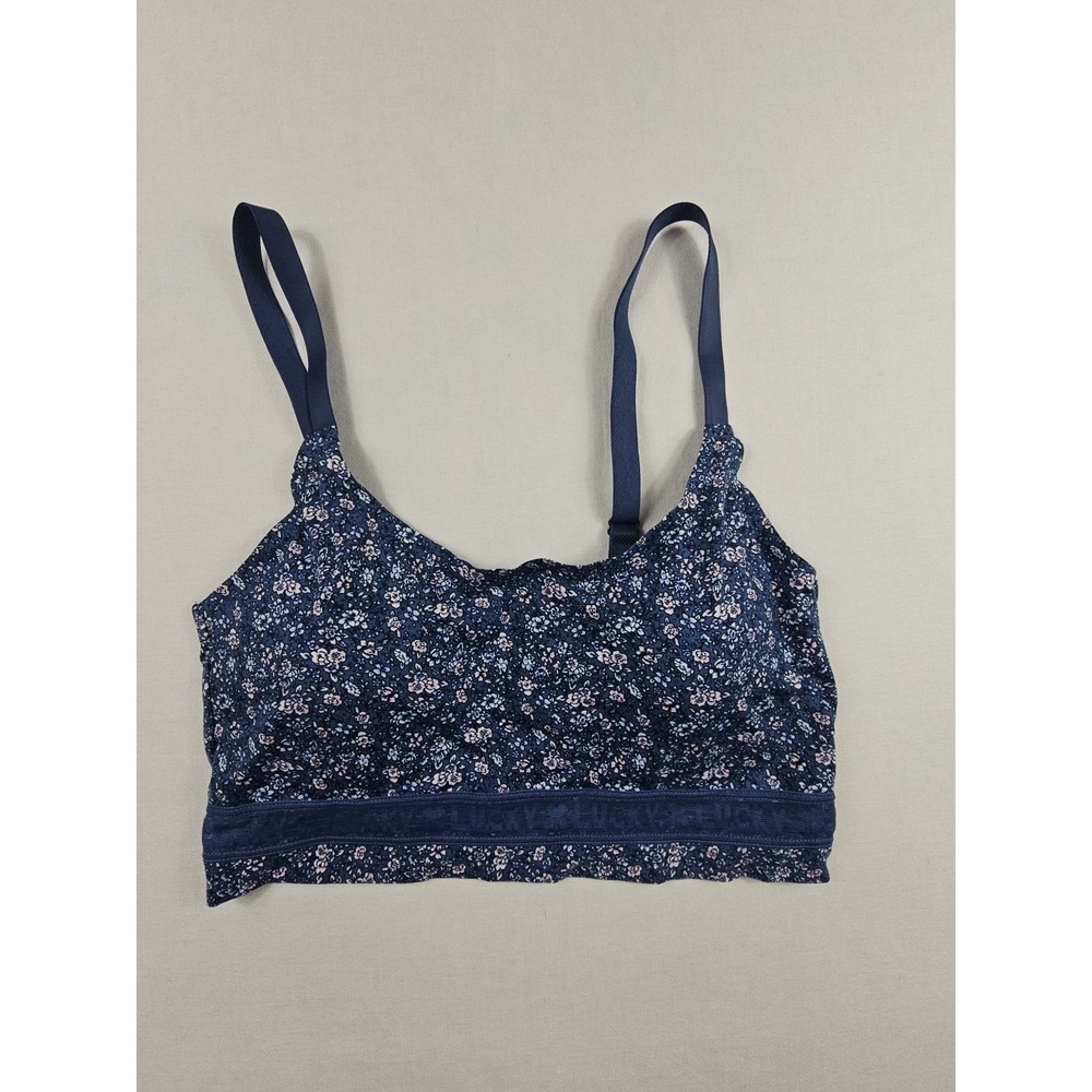 Lucky Brand Women's Bra‎ Size 1X Blue Floral Wireless Bralette Soft
